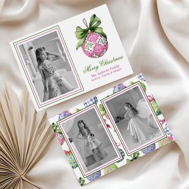Cartes Pour Fêtes Annuelles Préppy Christmas Baubles Ornaments Photo Holiday (Créateur téléchargé)