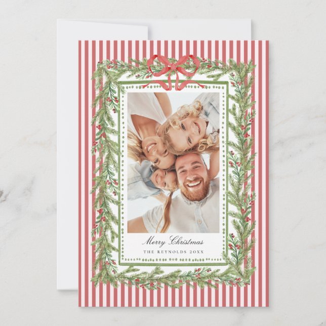Cartes Pour Fêtes Annuelles Preppy Coastal Bow Family Photo Christmas Holiday  (Devant)