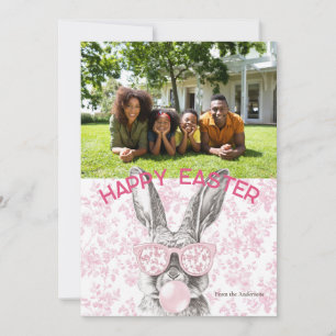 Cartes Pour Fêtes Annuelles Preppy Floral Bubblegum Bunny Photo personnalisée 