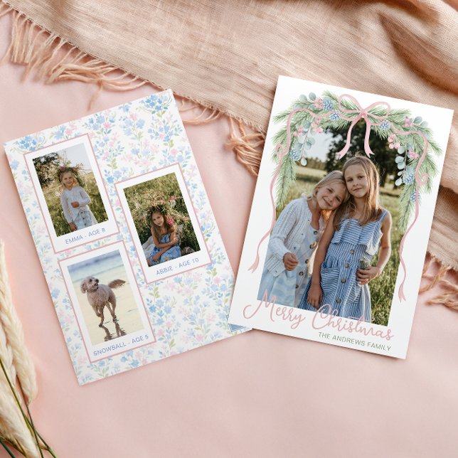 Cartes Pour Fêtes Annuelles Preppy Grandmillennial Christmas Bow Swag Photo (Créateur téléchargé)