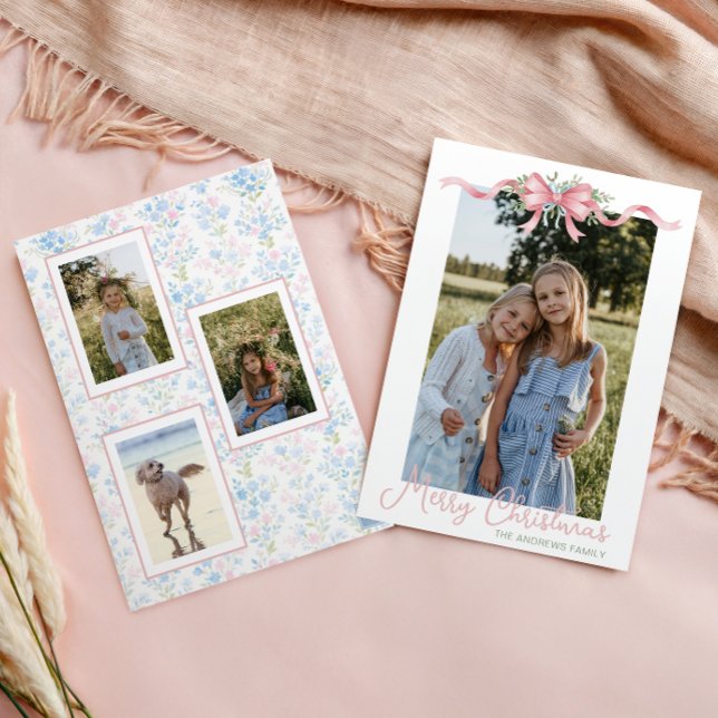 Cartes Pour Fêtes Annuelles Preppy Grandmillennial Christmas Bow Swag Photo (Créateur téléchargé)