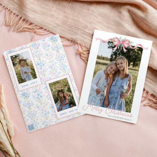 Cartes Pour Fêtes Annuelles Preppy Grandmillennial Christmas Bow Swag Photo (Créateur téléchargé)