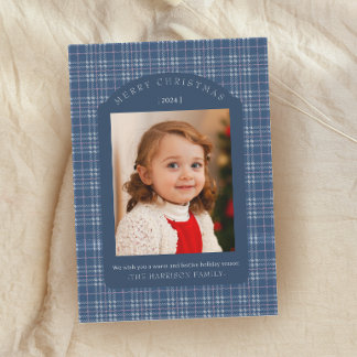 Cartes Pour Fêtes Annuelles Preppy Pink and Blue Plaid Classic Christmas Card