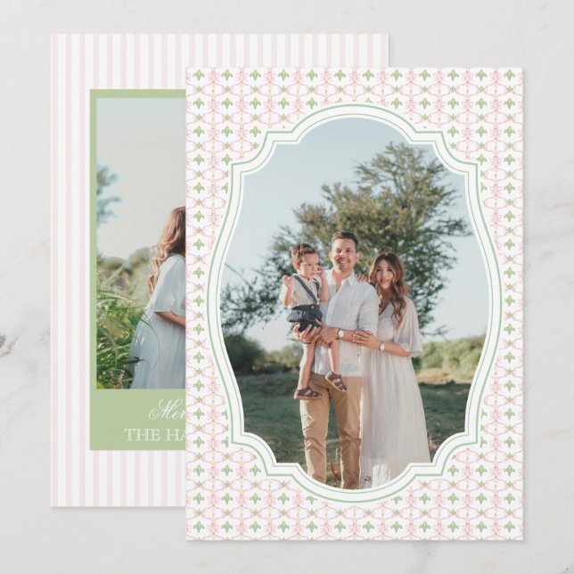 Cartes Pour Fêtes Annuelles Preppy Pink Bow Christmas Nutcracker 2 Photos  (Devant / Derrière)