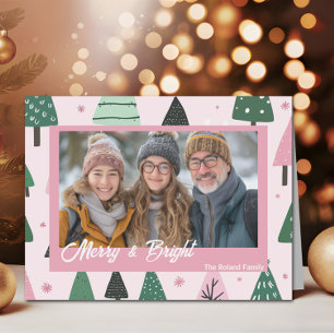 Cartes Pour Fêtes Annuelles Preppy Pink Christmas Tree photo de vacances