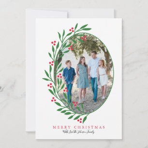Cartes Pour Fêtes Annuelles Preppy Red Oval Noël Wreath Holiday Photo