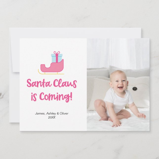 Cartes Pour Fêtes Annuelles Preppy Santa Clause arrive Photo de Noël (Devant)