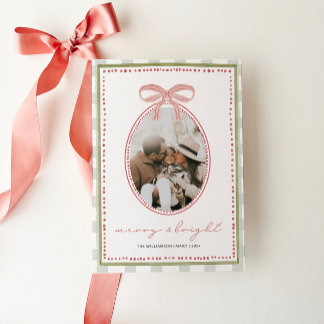 Cartes Pour Fêtes Annuelles Preppy Vintage Pink Bow Famille Photo Noël