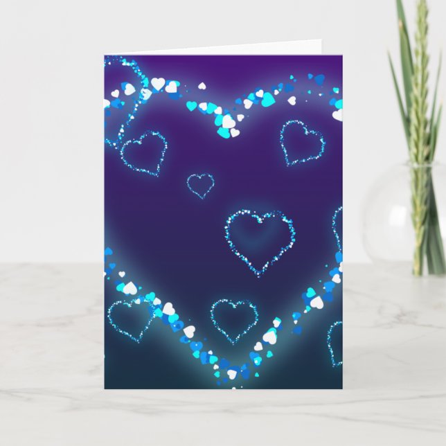 Cartes Pour Fêtes Annuelles Présent bleu d'amour de coeur de Bling de cadeau (Devant)