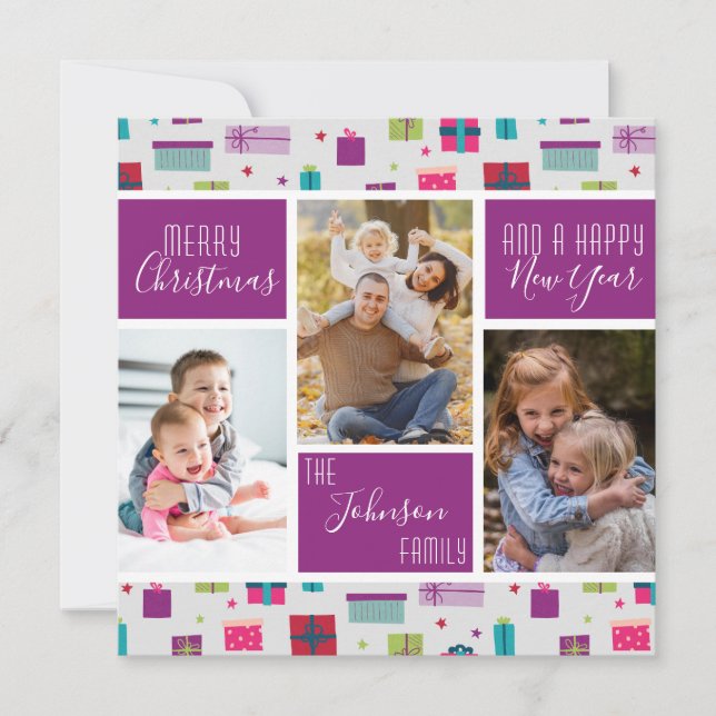 Cartes Pour Fêtes Annuelles Présente Joyeux Noël Famille Photo Collage (Devant)