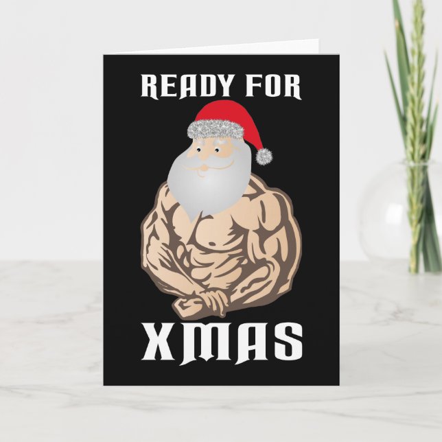 Cartes Pour Fêtes Annuelles Prêt pour le muscle de noël Père Noël (Devant)