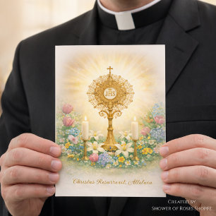 Cartes Pour Fêtes Annuelles Prêtre catholique Pâques Fleurs Eucharistique