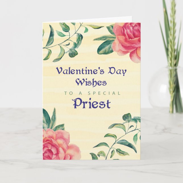Cartes Pour Fêtes Annuelles Prêtre, Roses de la Saint Valentin sur Jaune (Devant)