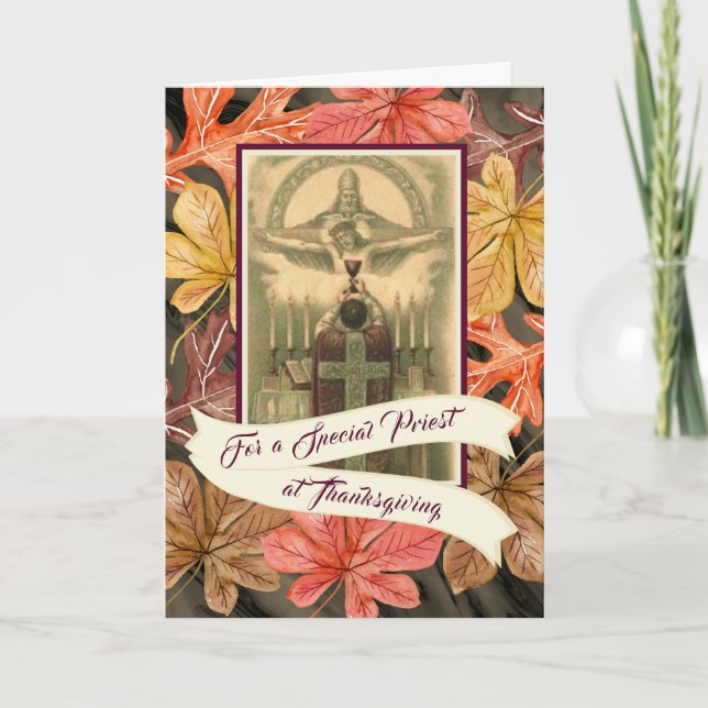 Cartes Pour Fêtes Annuelles Prêtre spécial Thanksgiving Feuilles d'automne (Devant)