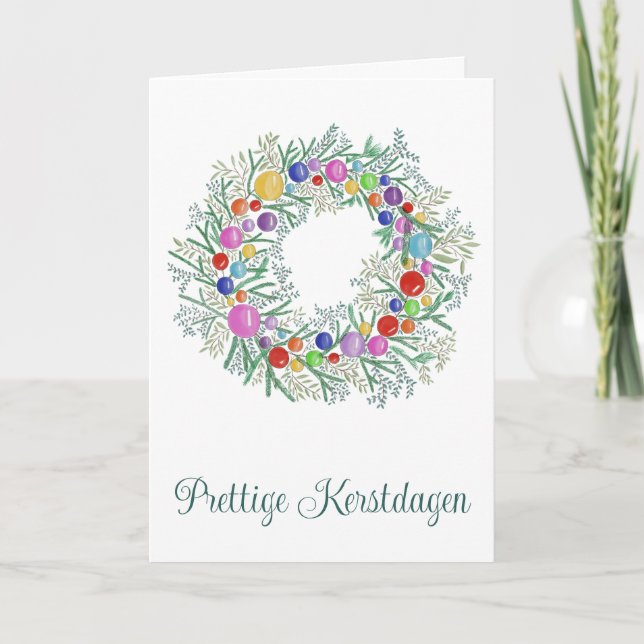 Cartes Pour Fêtes Annuelles Prettige Kerstdagen, couronne néerlandaise de Noël (Devant)