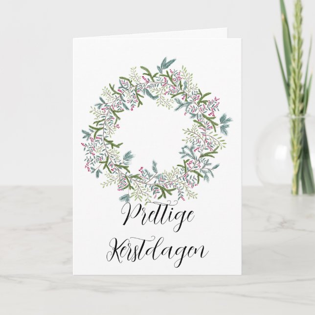 Cartes Pour Fêtes Annuelles Prettige Kerstdagen, couronne néerlandaise de Noël (Devant)