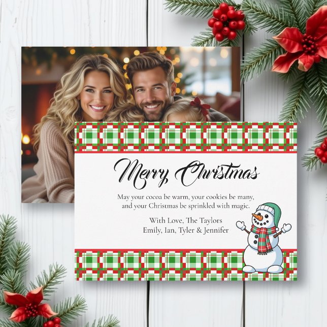 Cartes Pour Fêtes Annuelles Pretty Plaid Snowman Photo Template Christmas (Créateur téléchargé)