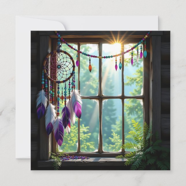 Cartes Pour Fêtes Annuelles Pretty Purple Dreamcatcher in Window   (Devant)