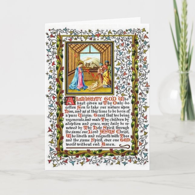 Cartes Pour Fêtes Annuelles Prière Chrétienne Avec Nativité (Devant)