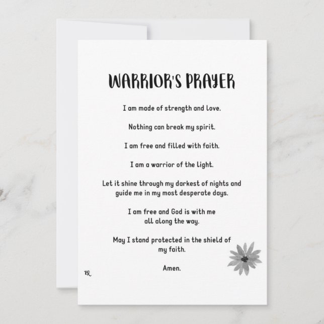 CARTES POUR FÊTES ANNUELLES PRIÈRE DE WARRIOR (Devant)