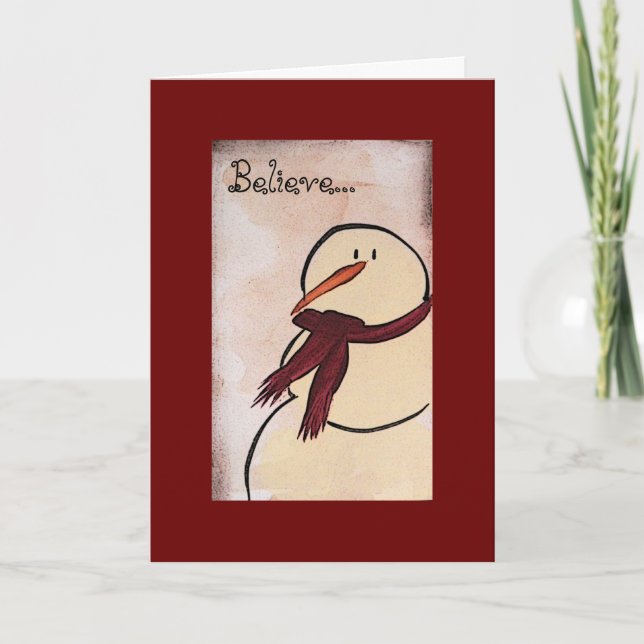 Cartes Pour Fêtes Annuelles Primitive Acrylique Peint Snowman Noël (Devant)