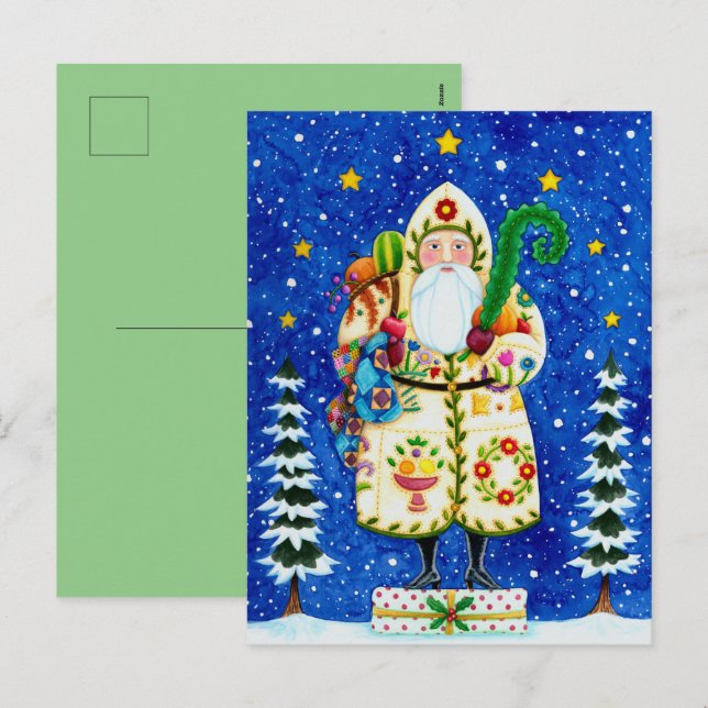 CARTES POUR FÊTES ANNUELLES PRIMITIVE FOLKART BALTIMORE QUILT PÈRE NOËL (Devant / Derrière)