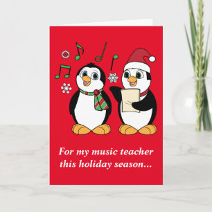 Cartes Pour Fêtes Annuelles Professeur de musique : Pingouins Caroling de Noël