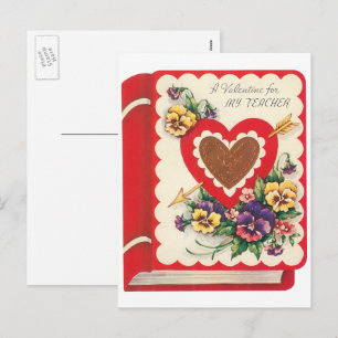 Cartes Pour Fêtes Annuelles Professeur Valentine, Livre Vintage Coeurs et Fleu