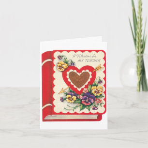 Cartes Pour Fêtes Annuelles Professeur Valentine, Livre Vintage Coeurs et Fleu
