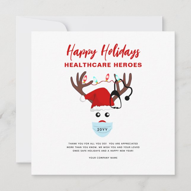 Cartes Pour Fêtes Annuelles Professionnels de la santé de Noël Reindeer (Devant)