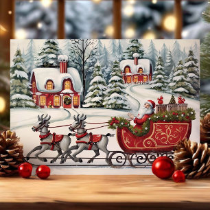 Cartes Pour Fêtes Annuelles Promenade en traîneau du Père Noël Noël vintage