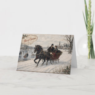 Cartes Pour Fêtes Annuelles Promenade en traîneau victorien à travers un villa