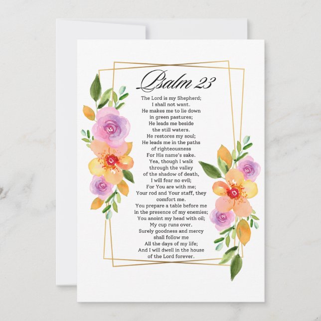 Cartes Pour Fêtes Annuelles Psalm 23 Floral Geometric Frame (Devant)
