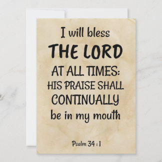 Cartes Pour Fêtes Annuelles psaume 34:1 (KJV) on a biblical-scroll ground