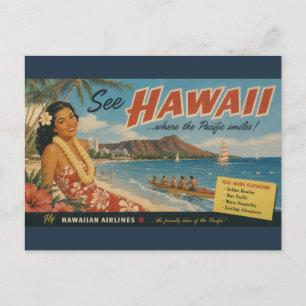 Cartes Pour Fêtes Annuelles Publicité de voyage hawaïen de style vintage