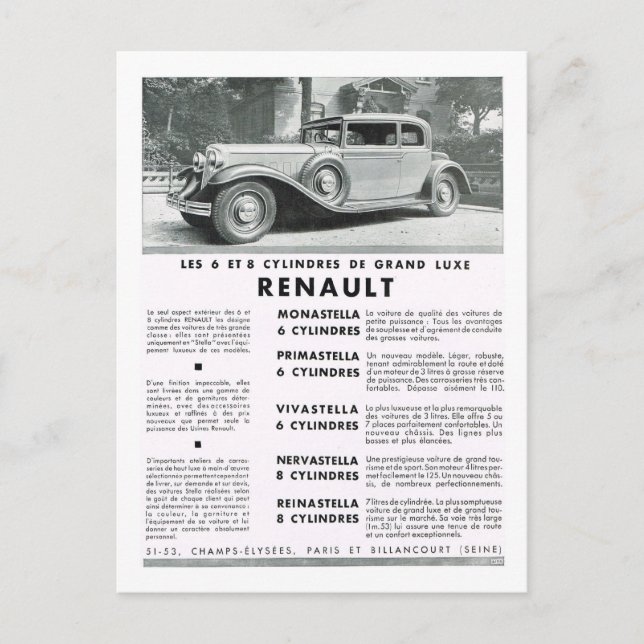 Cartes Pour Fêtes Annuelles Publicité, Renault (Devant)