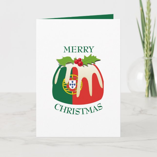 Cartes Pour Fêtes Annuelles Pudding festif avec DRAPEAU PORTUGAL Noël (Devant)