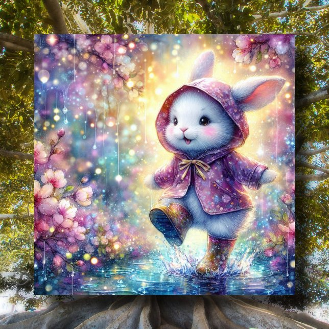 Cartes Pour Fêtes Annuelles Puddle Hopping Bunny Salutations de Pâques (Créateur téléchargé)