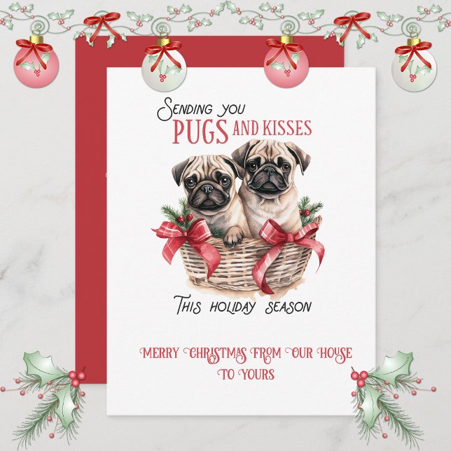 Cartes Pour Fêtes Annuelles Pug Whimsical Christmas | (Créateur téléchargé)
