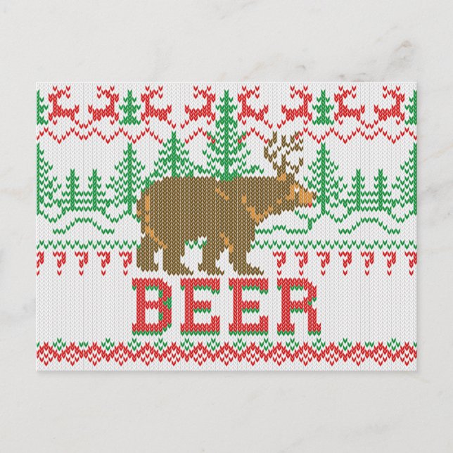 Cartes Pour Fêtes Annuelles Puissant Bear Deer Bière Noël Jumper Knit Style (Devant)