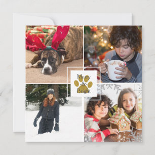 Cartes Pour Fêtes Annuelles Puppy Paw Or dor Noël 4 Photo Personnalisé