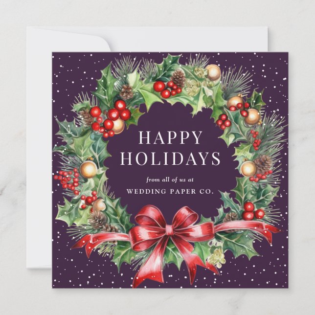 Cartes Pour Fêtes Annuelles Purple Botanique Wreath Snow (Devant)