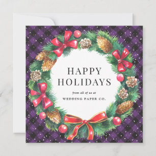 Cartes Pour Fêtes Annuelles Purple Buffalo Plaid Christmas Wreath Business