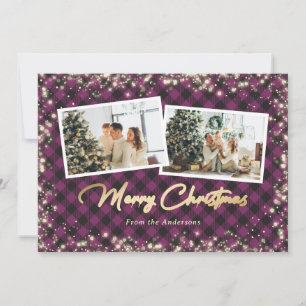 Cartes Pour Fêtes Annuelles Purple Buffalo Plaid Gold Photo Noël