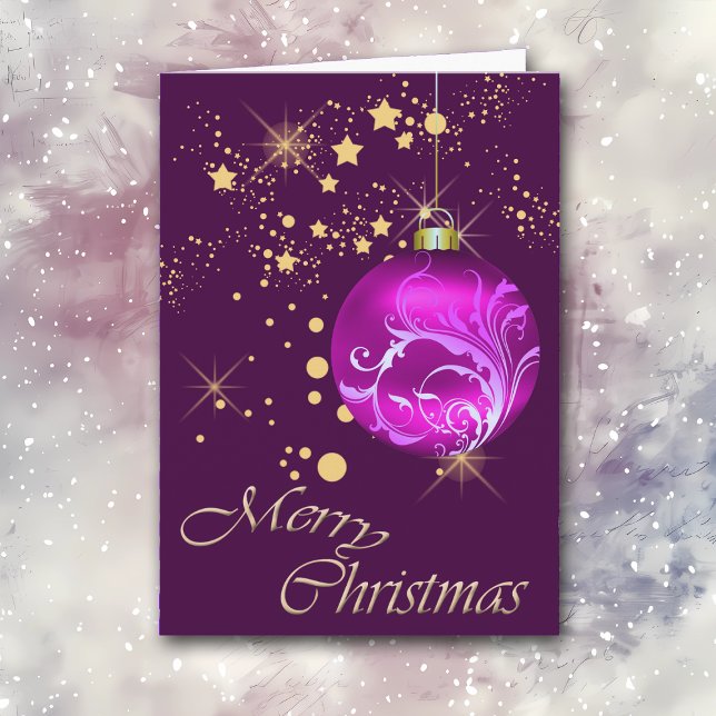 Cartes Pour Fêtes Annuelles Purple Bulb Gold Stars Noël (Créateur téléchargé)