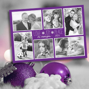 Cartes Pour Fêtes Annuelles Purple Christmas Photo Collage Love Joy Card