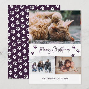 Cartes Pour Fêtes Annuelles Purple Empreinte de patte Photo Collage Meowy Chri