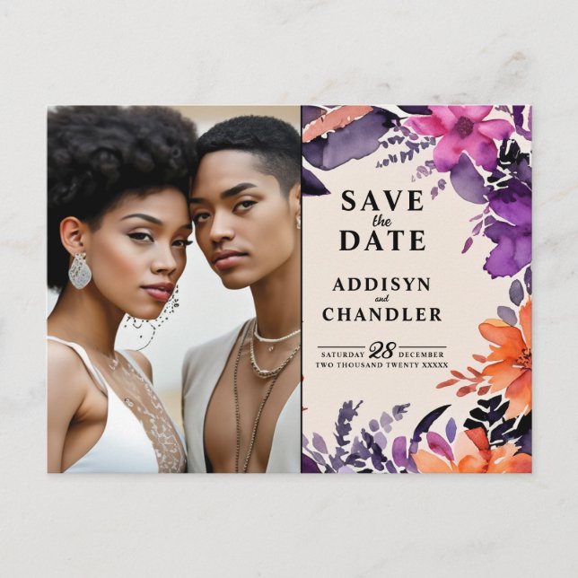 Cartes Pour Fêtes Annuelles Purple enchanté + Mariage d'Halloween floral orang (Devant)