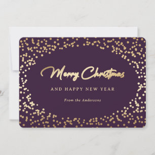 Cartes Pour Fêtes Annuelles Purple et Gold Snowy