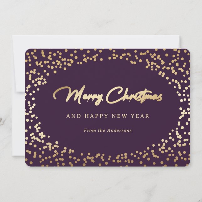 Cartes Pour Fêtes Annuelles Purple et Gold Snowy (Devant)